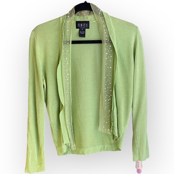 2 for $35 Vintage Light Green Short Cardigan Shrug Sparkly Gems Size Medium - Picture 1 of 9